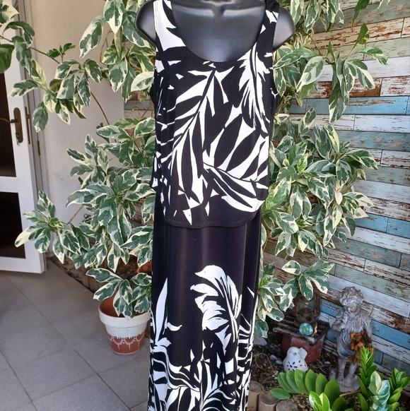 🌞 Amanda Lane Black Tropical Maxi Dress Sz Med - Picture 6 of 6
